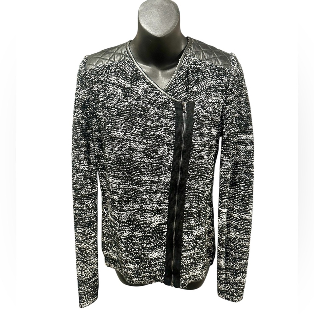 Ann Taylor Black & White Zipper Cardigan Medium